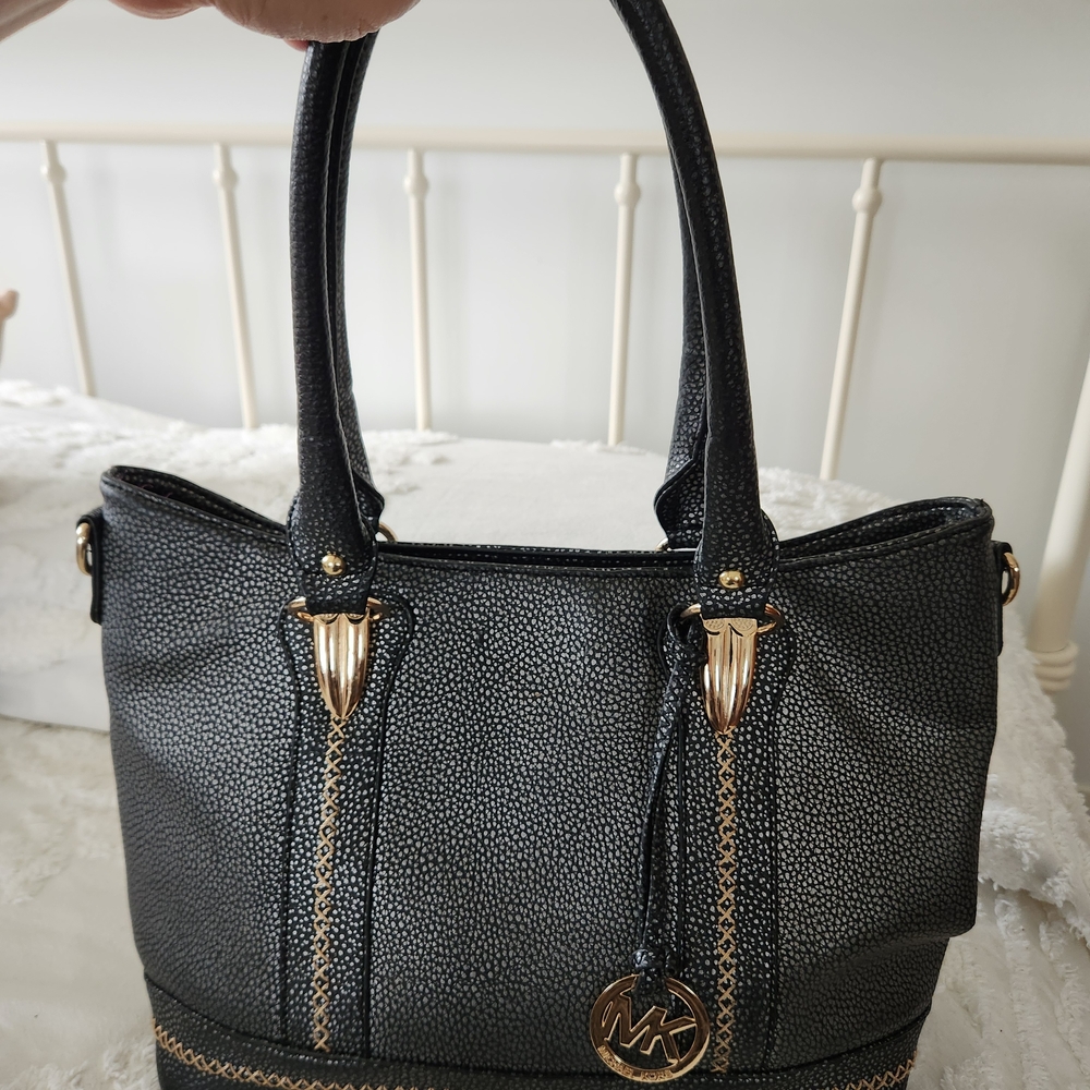 Michael Kors Black Pebbled Leather Satchel with Gold Hardware 22 Inch Straps - Picture 5 of 13